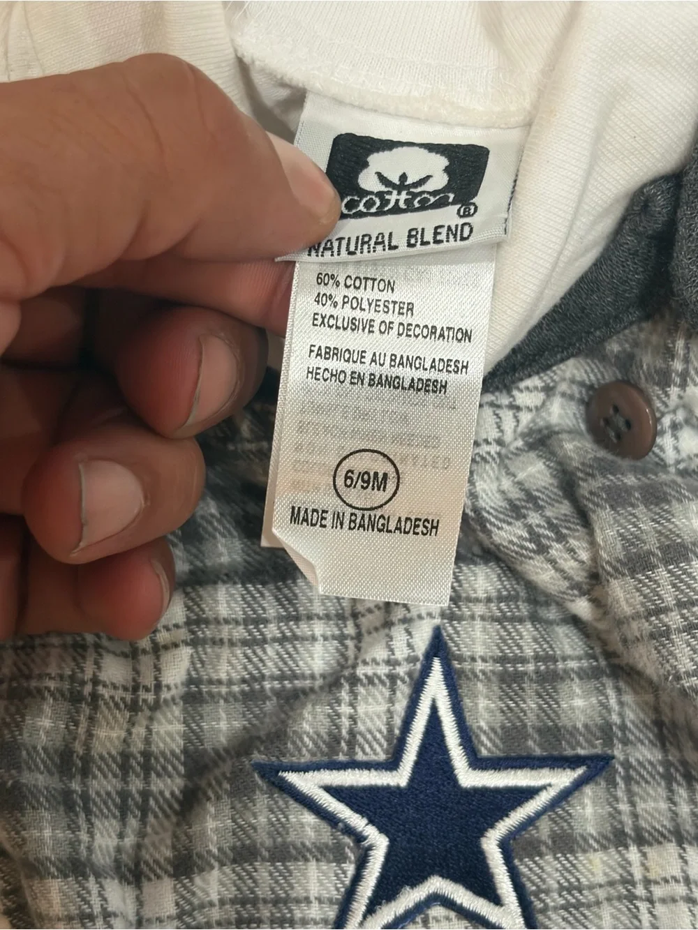 Vintage Dallas Cowboys Plaid Overalls w/ Long Sleeve Outfit Size 6/9 Months New